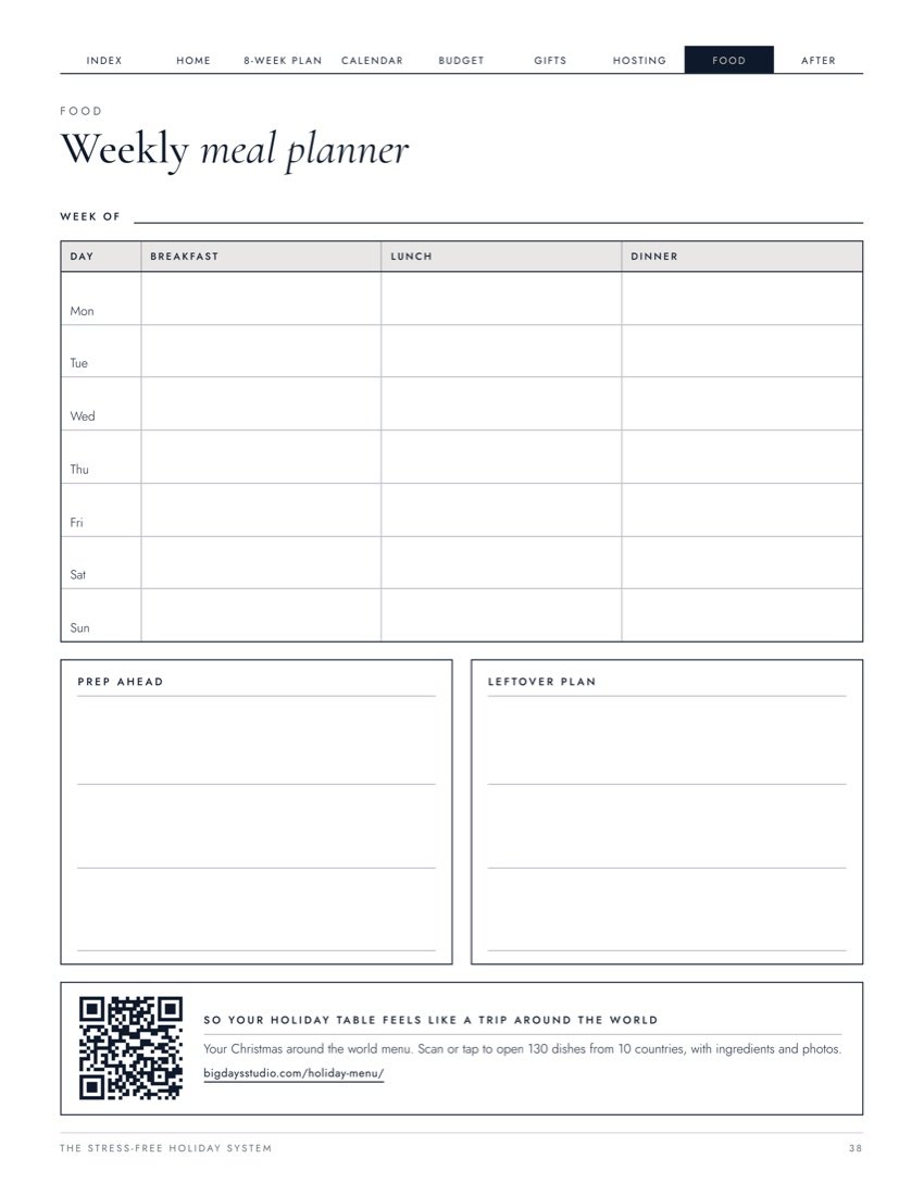 Weekly meal planner page